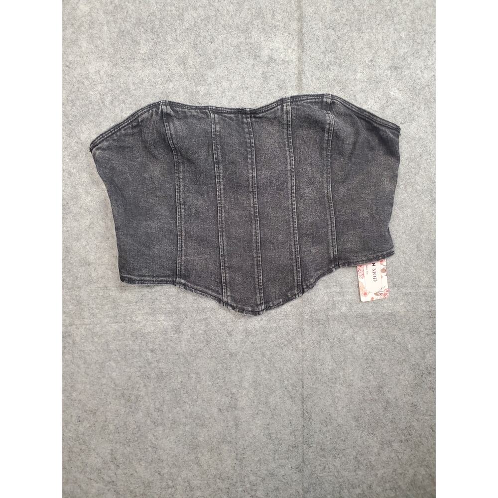 NWT Women's Shein Gray Denim Size XL Corset Top Panel Detailing